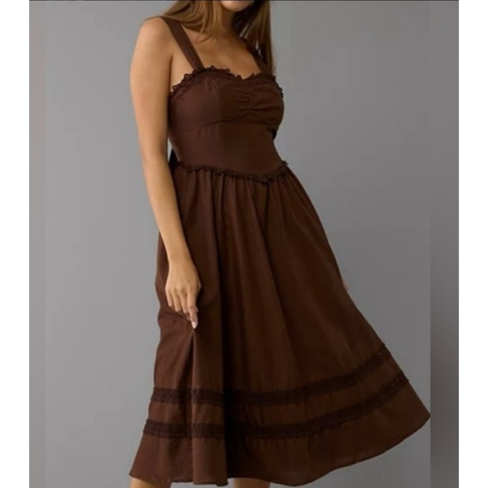 American Eagle Dress Size S Sweetheart Corset Midi Brown Cotton Fall Bohemian